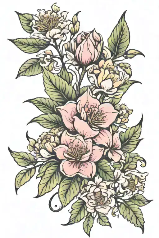 july, september, july, february birth flower bouquet  tattoo design idea