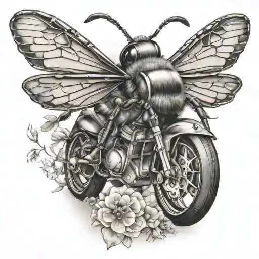  motorcycle, carpe Diem, family, bee hovering bee tattoo design idea