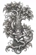 mandrake in the middle of a magical forest tattoo design idea