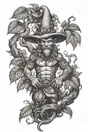 mandrake in the middle of a magical forest tattoo design idea