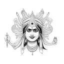 A mystical Indian goddess with multiple arms, each holding a symbol of power and spirituality tattoo design idea