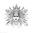A mystical Indian goddess with multiple arms, each holding a symbol of power and spirituality tattoo design idea