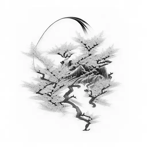 Japanese samurai sword wis cherry blossoms wrapping around it tattoo design idea