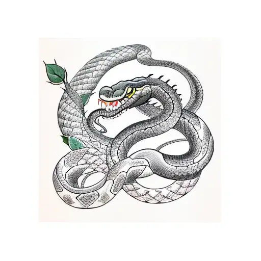 snake around roses  tattoo design idea