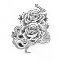 snake around roses  tattoo design idea