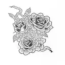 snake around roses  tattoo design idea