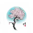 cherry blossom tree with falling petals  tattoo design idea