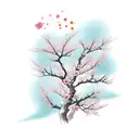 cherry blossom tree with falling petals  tattoo design idea
