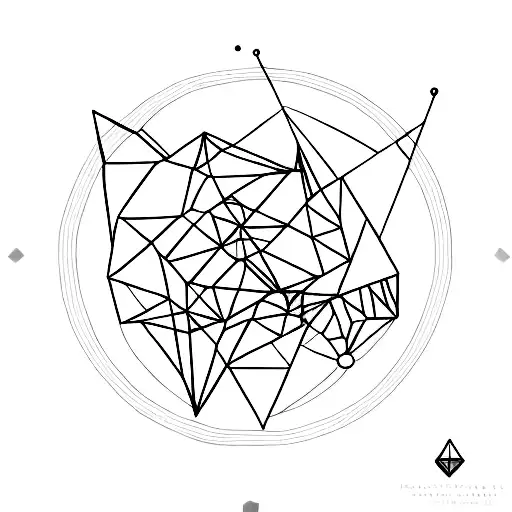 A geometric crow flying towards a rising sun in a minimalist style tattoo design idea