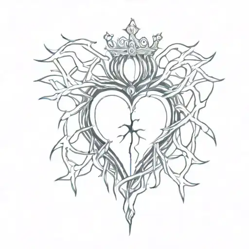 Incorporate a sacred heart surrounded by a crown of thorns in a unique and abstract way tattoo design idea
