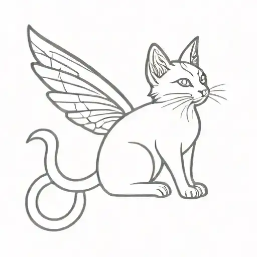 fairy cat with wings. simple and minimalistic. ethereal vibe. small and fine line. tattoo design idea