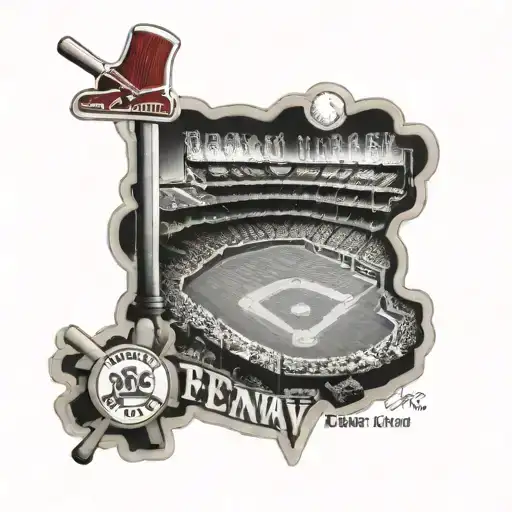 Boston Red Sox themed tattoo featuring Fenway Park, black and white with shading.  tattoo design idea