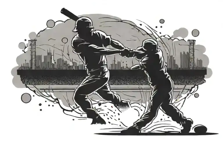 silhouette of someone hitting a baseball. i want multiple baseballs coming at the battle in a progression  tattoo design idea