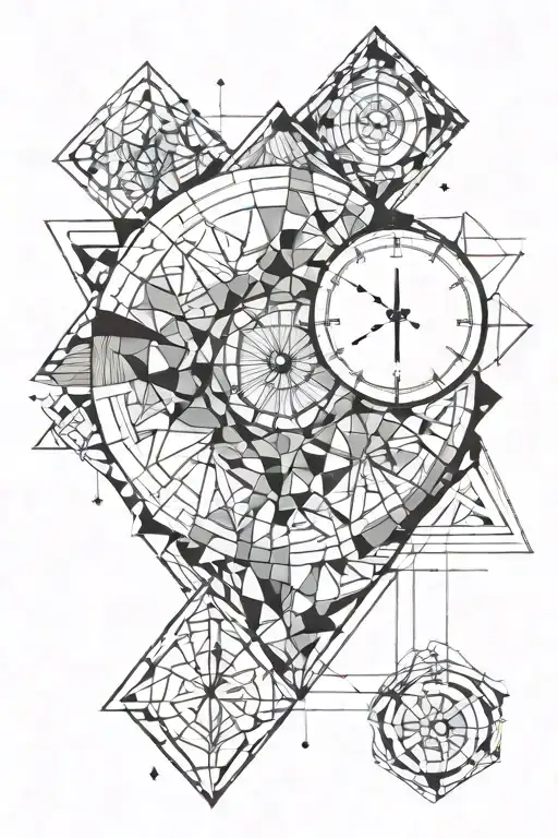 geometric time running tattoo design idea