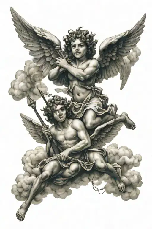 cupids flying in the clouds tattoo design idea