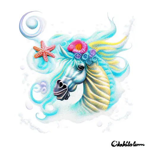 caballito de mar con flores  tattoo design idea