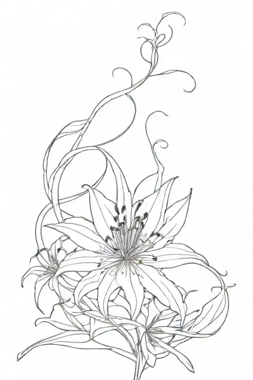 spider lily, dragon, red, anime, smoke tattoo design idea