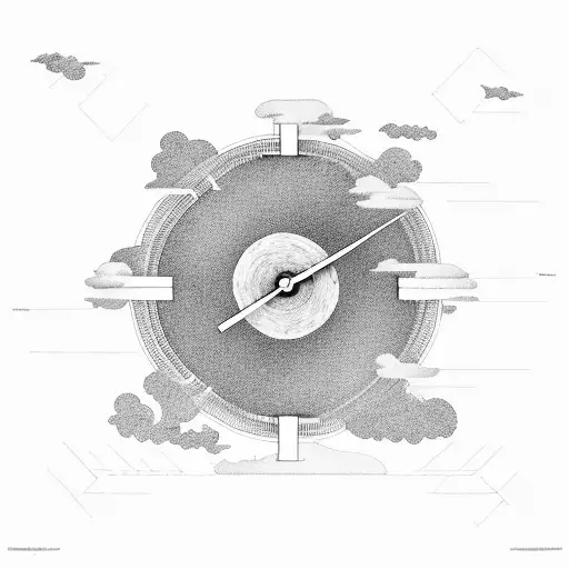 Stairway to heaven with a broken clock at the end. 2 men and 1 woman on the stairs  tattoo design idea