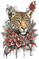 tattoo that incorporates  leopard print, lotus flowers,  lace print and strings of pearls and wraps around female body tattoo design idea