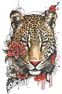 tattoo that incorporates  leopard print, lotus flowers,  lace print and strings of pearls and wraps around female body tattoo design idea