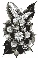 A steampunk-inspired mechanical flower with hunting elements incorporated into the design tattoo design idea