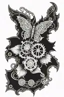 A steampunk-inspired mechanical flower with hunting elements incorporated into the design tattoo design idea
