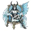 succubus on throne covered in ice tattoo design idea