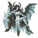 succubus on throne covered in ice tattoo design idea