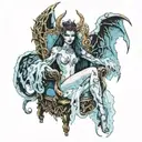 succubus on throne covered in ice tattoo design idea