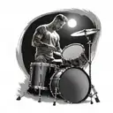 A black and grey tattoo of a musician playing the drums with a spotlight shining down on them tattoo design idea