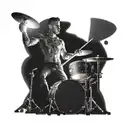 A black and grey tattoo of a musician playing the drums with a spotlight shining down on them tattoo design idea