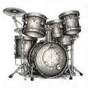 A unique tattoo of a drum set made out of musical instruments like guitars and keyboards tattoo design idea