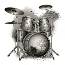 A unique tattoo of a drum set made out of musical instruments like guitars and keyboards tattoo design idea