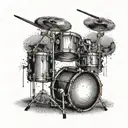 A unique tattoo of a drum set made out of musical instruments like guitars and keyboards tattoo design idea