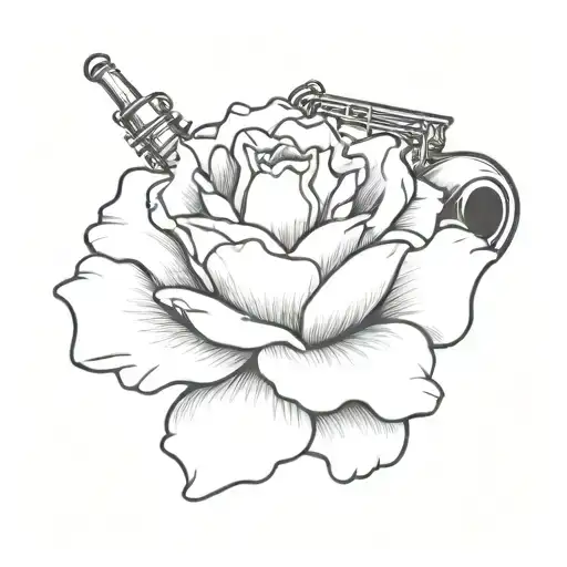 A carnation flower with saxophone keys incorporated into the petals tattoo design idea