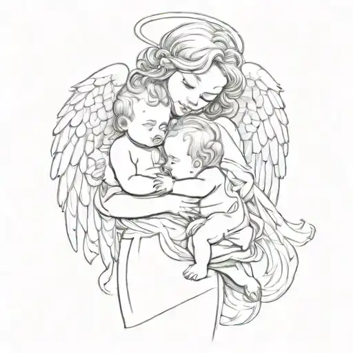 2 babies and an angel holding tattoo design idea