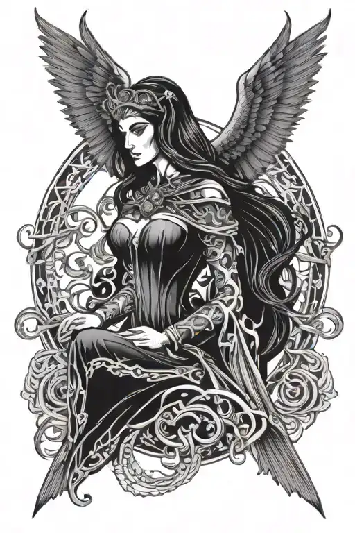 The morrigan Irish goddes tattoo design idea