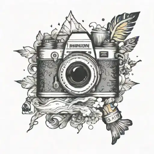 A silhouette of a traveler with a camera capturing love in different forms tattoo design idea