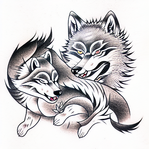 angry Wolf and Cub  tattoo design idea
