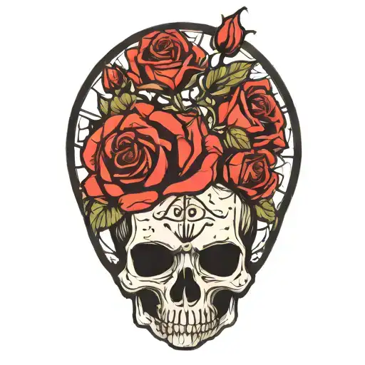 skull spider roses tattoo design idea