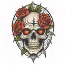 skull spider roses tattoo design idea