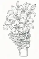 skeleton hand holding single lily flower tattoo design idea