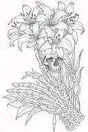 skeleton hand holding one lily flower tattoo design idea