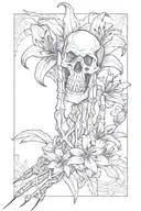 skeleton hand holding one lily flower tattoo design idea
