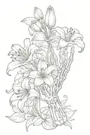 skeleton hand holding lily flower tattoo design idea