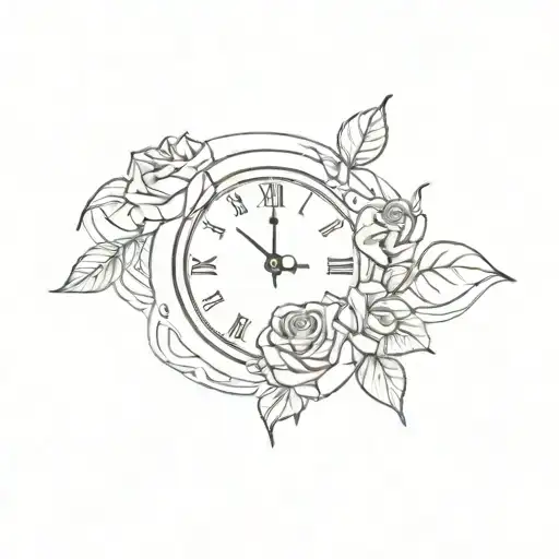 a clock, snakes, a lions head and roses growing tattoo design idea