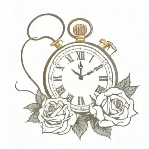a clock with snakes and a lions head and roses growing tattoo design idea