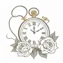 a clock with snakes and a lions head and roses growing tattoo design idea