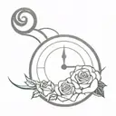 a clock with snakes and a lions head and roses growing tattoo design idea