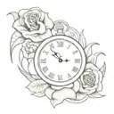 a clock with snakes and a lions head and roses growing tattoo design idea